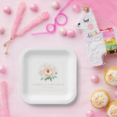 Rustige Pastel Waterverf Pioenrozen Papieren Bordje (Feest)