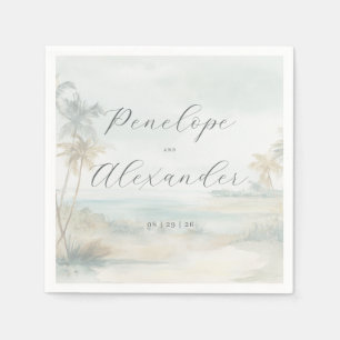 Rustige Pastel Waterverf Strandtafereel Servet