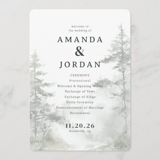 Rustige Pastel Waterverloop Bomen Programmakaart (Voorkant)