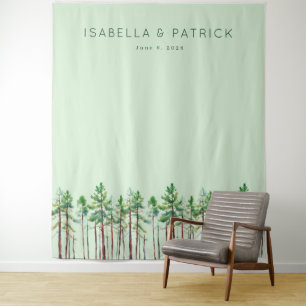 Rustige Pastelgroene Dennenbomen Wandkleed
