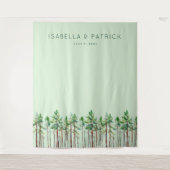 Rustige Pastelgroene Dennenbomen Wandkleed (Voorkant)