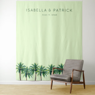 Rustige Pastelgroene Palmboomgezichten Wandkleed