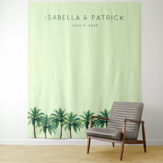 Rustige Pastelgroene Palmboomgezichten Wandkleed (In situ)
