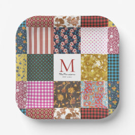 Rustige  patchwork Quilt Pattern Monogram Papieren Bordje