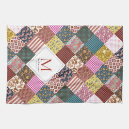 Rustige  patchwork Quilt Pattern Monogram Theedoek