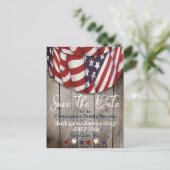 Rustige patriottische gezinshereniging sparen de d aankondigingskaart (Staand voorkant)