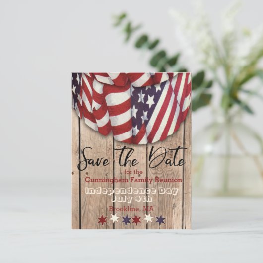 Rustige patriottische gezinshereniging sparen de d aankondigingskaart (Staand voorkant)