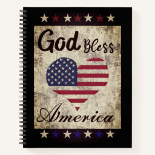 Rustige Patriottische God zegene Amerika Heart Fla Notitieboek