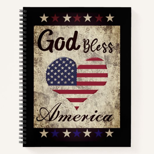 Rustige Patriottische God zegene Amerika Heart Fla Notitieboek (Voorkant)
