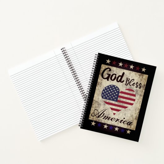 Rustige Patriottische God zegene Amerika Heart Fla Notitieboek (Binnen)