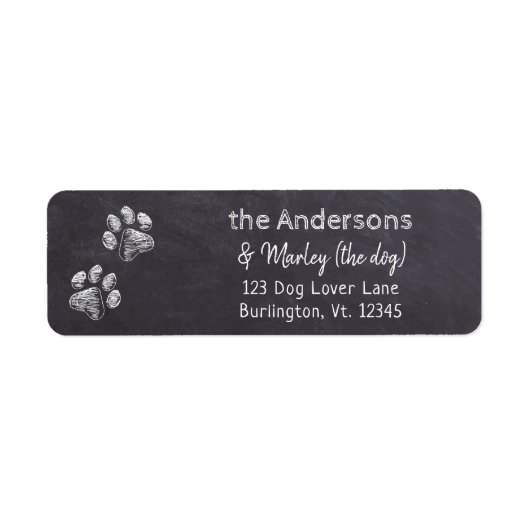 Rustige Paw Print Chalkboard Return Address Label (Voorkant)