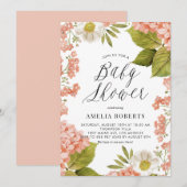 Rustige Peach Waterverf Hydrangeas Baby shower Kaart (Voorkant / Achterkant)