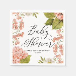 Rustige Peach Waterverf Hydrangeas Baby shower Servet