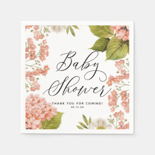Rustige Peach Waterverf Hydrangeas Baby shower Servet
