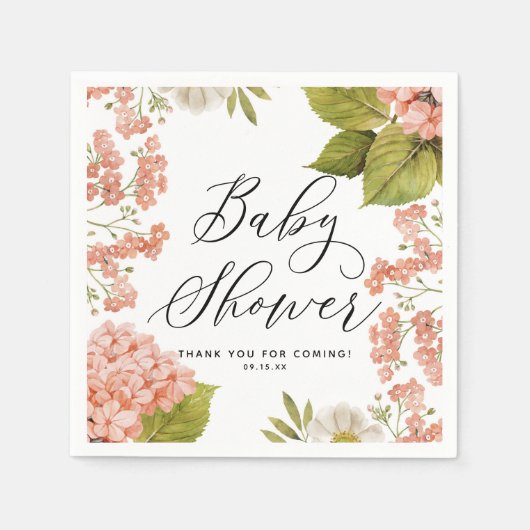 Rustige Peach Waterverf Hydrangeas Baby shower Servet (Voorkant)