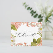 Rustige Peach Waterverf Hydrangeas Bridesmaid Briefkaart (Staand voorkant)