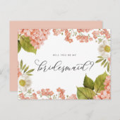 Rustige Peach Waterverf Hydrangeas Bridesmaid Briefkaart (Voorkant / Achterkant)