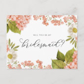 Rustige Peach Waterverf Hydrangeas Bridesmaid Briefkaart (Voorkant)