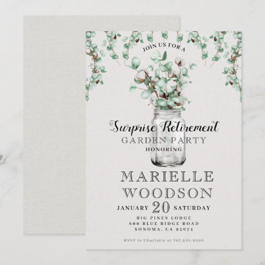 Rustige Pensioenpartij Eucalyptus Mason Jar Kaart (Voorkant / Achterkant)