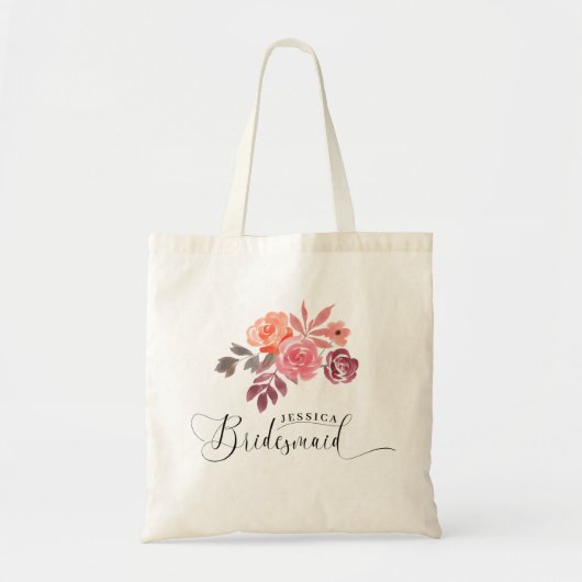 rustige peonies elegant script bridesmaid Canvas t Tote Bag (Voorkant)