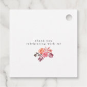 rustige peonies elegant script vrijgezellenfeest bedankjes labels (Achterkant)
