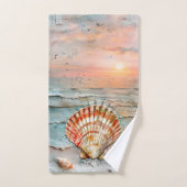 Rustige perzik- en oranje schelp waterverf bad handdoek (Handdoek)