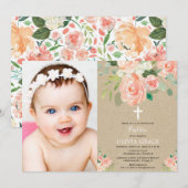 Rustige perzikflorale waterverven baptisme meisjes kaart (Voorkant / Achterkant)