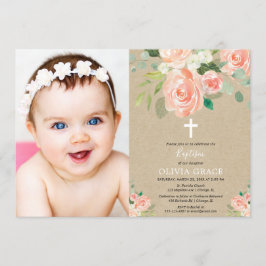 Rustige perzikflorale waterverven baptisme meisjes kaart