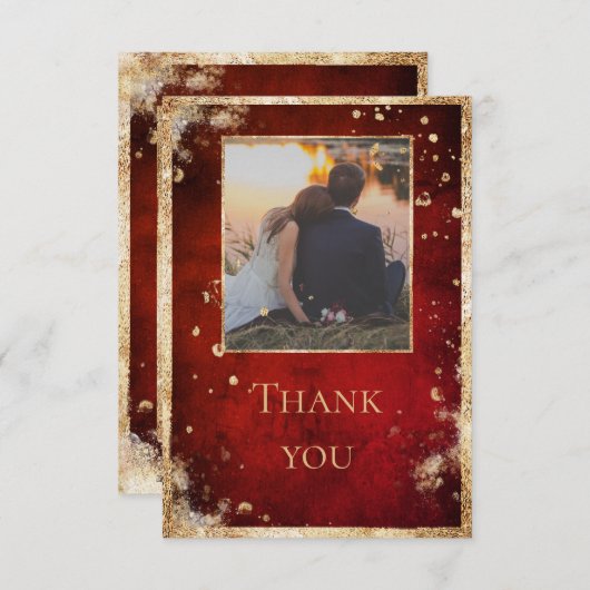 Rustige Photo Red Gold Flat Hartelijk dank Bedankkaart (Voorkant / Achterkant)