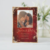 Rustige Photo Red Gold Flat Save The Date (Staand voorkant)