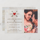 Rustige pijlen rood hart save the date (Voorkant / Achterkant)