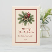 Rustige Pijnappel & Groene Vrolijk Kerstmis Feestdagenkaart (Staand voorkant)