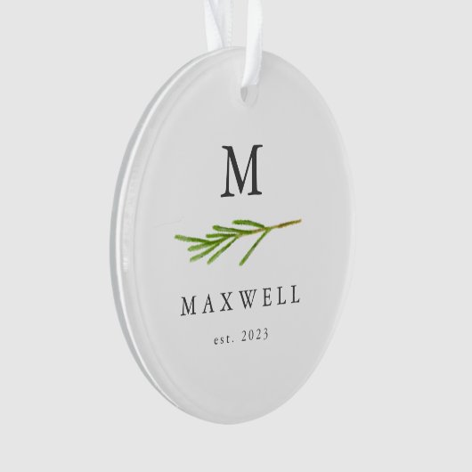 Rustige pine-boombladeren Monogram kerstmis Ornament (voorkant)