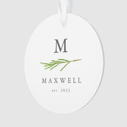 Rustige pine-boombladeren Monogram kerstmis Ornament (voorkant)