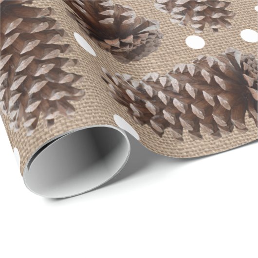 Rustige Pine Cones Burlap Witte Stippen Cadeaupapier (Rol Hoek)