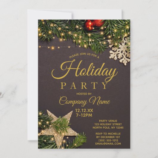 Rustige Pine Corporate Gold Holiday kerstparty Kaart (Voorkant)