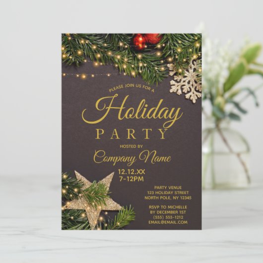 Rustige Pine Corporate Gold Holiday kerstparty Kaart (Staand voorkant)