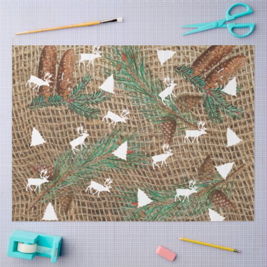 Rustige Pine Forest-kerstboomrenrendiertje Tissuepapier (Craft)