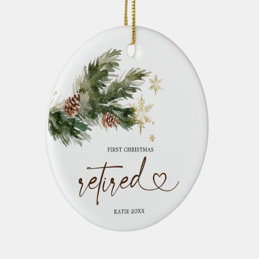 Rustige Pine Leaf First Kerstretirement Gift Keramisch Ornament (Rechts)