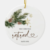 Rustige Pine Leaf First Kerstretirement Gift Keramisch Ornament (Voorkant)