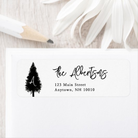 Rustige pine Monogram retouradreslabel Etiket (Insitu)