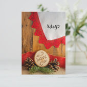 Rustige pines en RSVP-kaart met Red Lace Winter We RSVP Kaartje (Staand voorkant)