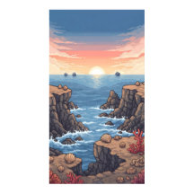 Rustige pixelvormige zonsopgang over de oceaan met