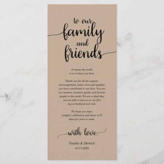 Rustige plaats instelling binnenpartij bedankt kaa programmakaart (Voorkant)