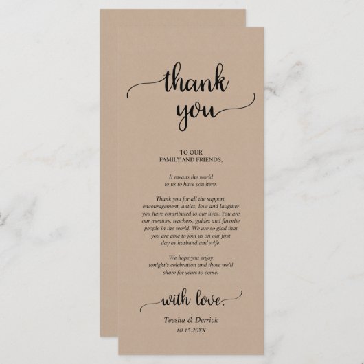 Rustige plaats instelling binnenpartij bedankt kaa programmakaart (Voorkant / Achterkant)