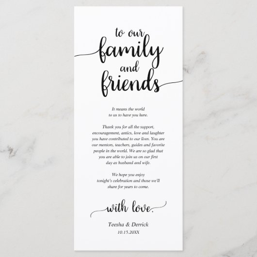 Rustige plaats instelling binnenpartij bedankt kaa programmakaart (Voorkant)