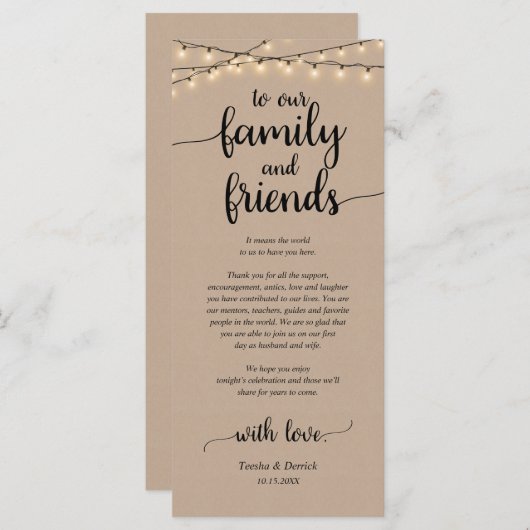 Rustige plaats instelling binnenpartij bedankt kaa programmakaart (Voorkant / Achterkant)