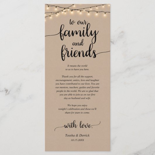 Rustige plaats instelling binnenpartij bedankt kaa programmakaart (Voorkant)