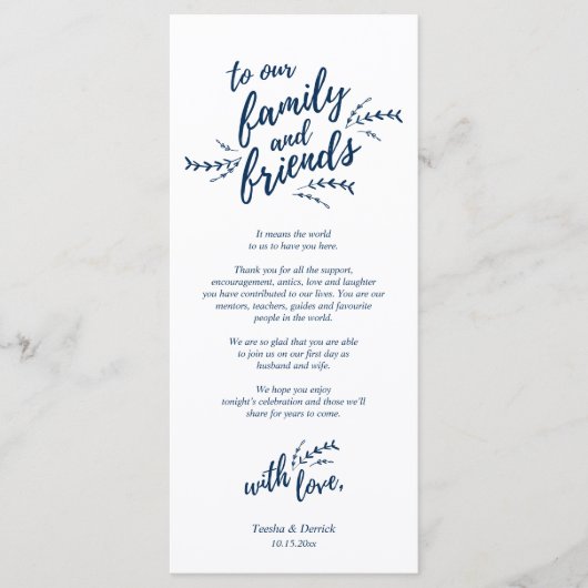 Rustige plaats instelling binnenpartij bedankt kaa programmakaart (Voorkant)