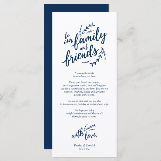 Rustige plaats instelling binnenpartij bedankt kaa programmakaart (Voorkant / Achterkant)